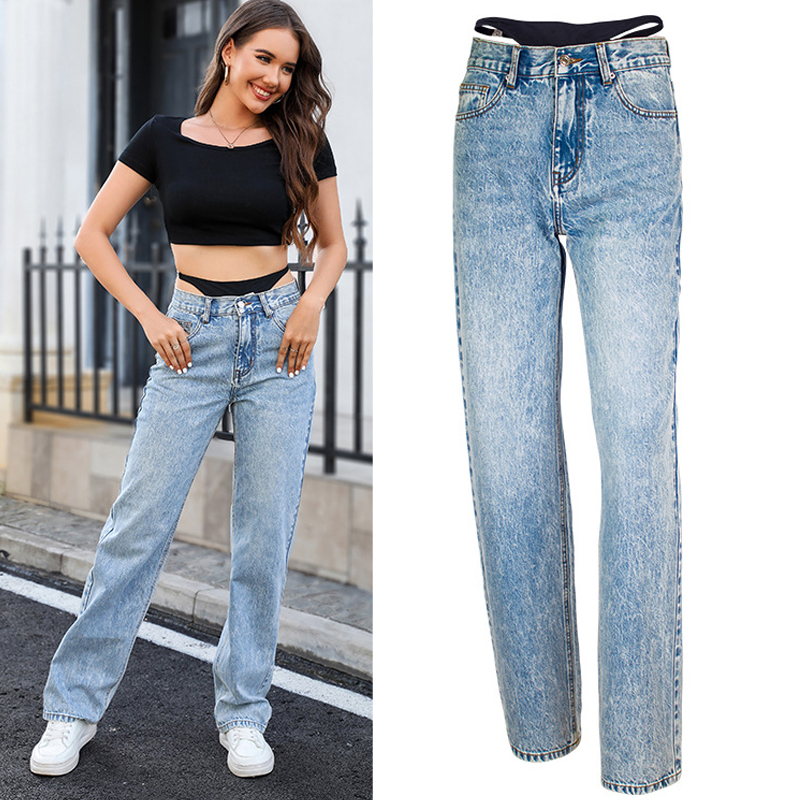 Fake Two-Piece Stitching Strai - Streetwear Outfit Brand ulasan dan harga